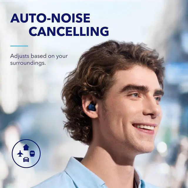 Alt view image 3 of 7 - Space A40 Auto-Adjustable Active Noise Cancelling Wireless Earbuds, Reduce Noise by Up to 98%, 50H Playtime, Hi-Res Sound, Comfortable Fit, App Customization, Wireless Charge (Blue)