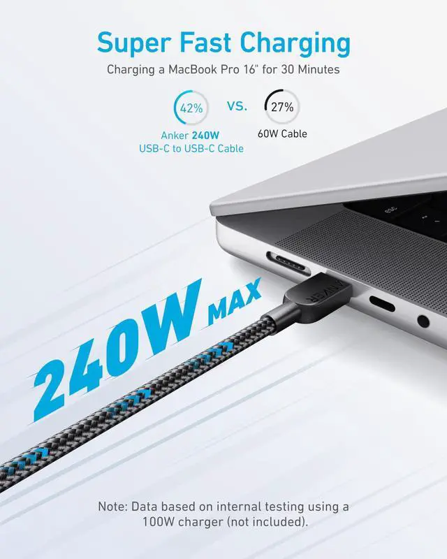 Alt view image 2 of 5 - USB C to USB C Cable (2Pack, 3FT),240W Type-C Fast Charging Cord for iPhone 17/16 Series,MacBook Pro 2020,iPad Air 4 and More (Black)