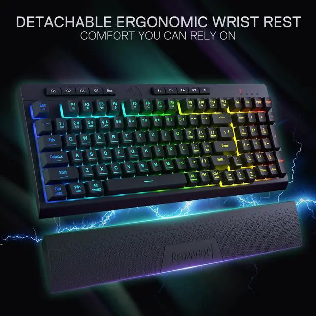 Alt view image 4 of 7 - K515 PRO Shiva RGB Wireless Membrane Gaming Keyboard, 98 Keys Mechanical-Feel Keyboard w/Smooth Linear Switch, On-Board Macro & Multimedia Keys, Detachable Wrist Rest, Software Supported