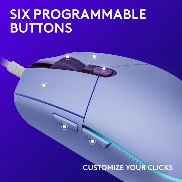 Alt view image 3 of 7 - 203 Wired Gaming Mouse - Lilac | LIGHTSYNC RGB, On-Board Memory, 6 Programmable Buttons, Compabile with PC/Mac