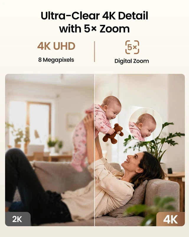 Alt view image 2 of 7 - C518 4K 8MP Indoor Camera, 360° Pan Tilt Wired WiFi IP Camera for Home | 64G Memory Card, Auto Tracking, AI Human/Face/Pet Detection, 360° View, Night Vision, 2-Way Audio, 5GHz/2.4GHz WiFi