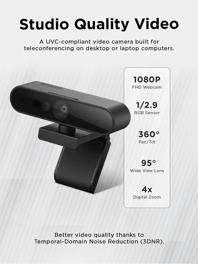 Alt view image 2 of 7 - Performance FHD 1080p Webcam USB-C,Log-on with Windows Hello, Dual Microphones, 95 Degree Lens and 4X Digital Zoom, Sliding Privacy Shutter, Black