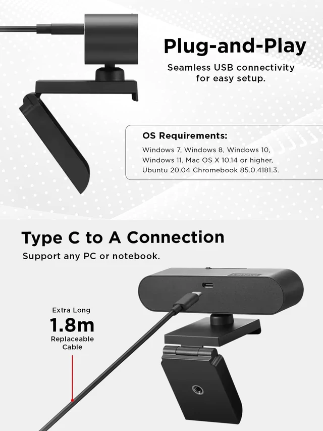 Alt view image 5 of 7 - Performance FHD 1080p Webcam USB-C,Log-on with Windows Hello, Dual Microphones, 95 Degree Lens and 4X Digital Zoom, Sliding Privacy Shutter, Black