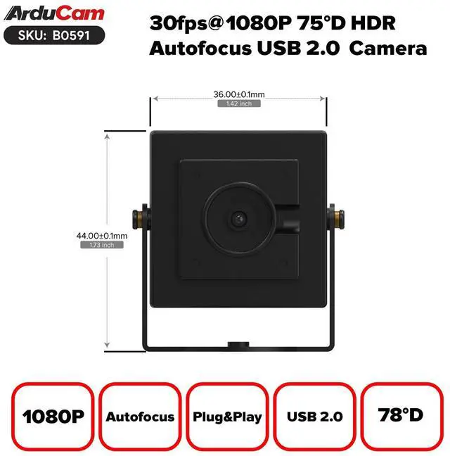 Alt view image 2 of 7 - 30fps@1080P HDR USB Camera Module, 78°(D) Autofocus UVC Camera, Mini Webcam for Windows, Linux, Mac OS, Android