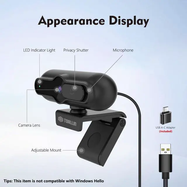 Alt view image 7 of 7 - 4K Webcam for PC, 1080P@60FPS, PDAF Autofocus, 1/2.5" Sensor & 12MP, Built-in Mic, Sliding Privacy Cover, USB Web Camera for Streaming, Gaming, Conferencing and Video Calls