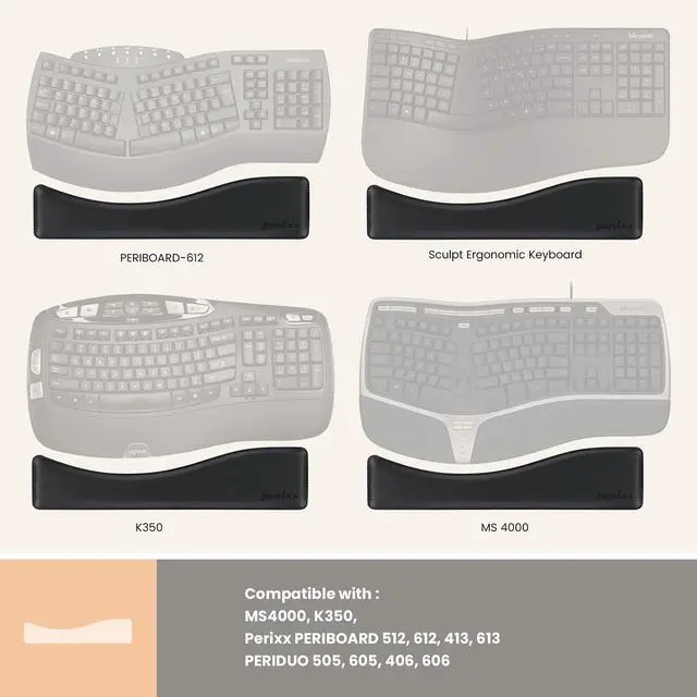 Alt view image 2 of 7 - PERIPRO-512 Ergonomic Keyboard Wrist Rest - Gel Cushion Support - Compatible with Various Ergo Keyboard - Dimension 17.32x3.94x1.30 inches - Black