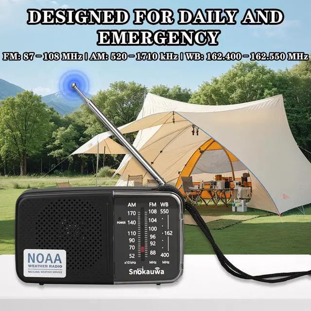 Alt view image 5 of 7 - Portable AM FM Transistor Radio Battery Operated, NOAA Weather Radio with Loud Speaker, Headphone Jack, 2 AA Batteries, Excellent Reception, for Everyday Carry Essential, Travel, Storms