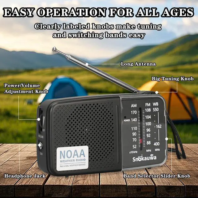 Alt view image 4 of 7 - Portable AM FM Transistor Radio Battery Operated, NOAA Weather Radio with Loud Speaker, Headphone Jack, 2 AA Batteries, Excellent Reception, for Everyday Carry Essential, Travel, Storms