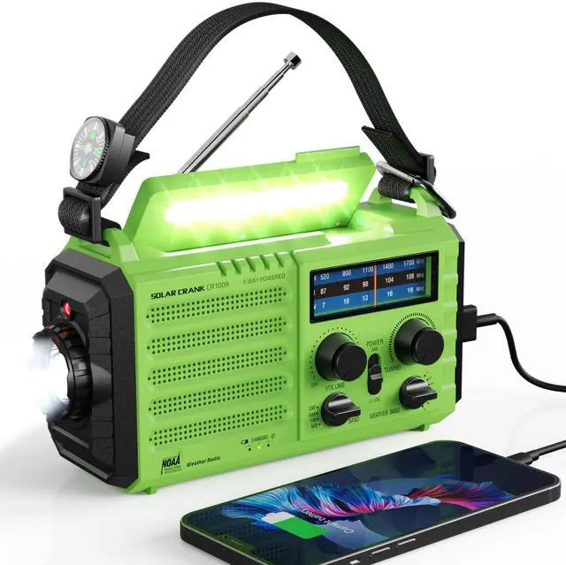 Main image of Weather Radio, 5000mAh/18500mWh Solar Hand Crank Emergency Radio, Battery Powered AM/FM/SW/NOAA Weather Alert Radio with Flashlight, Cell Phone Charger and SOS Siren for Power Outages (Green)