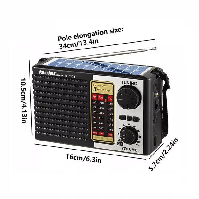Alt view image 2 of 7 - Solar Portable FM/AM SW Radio Digital Bluetooth Speaker MP3 Player Rechargeable Comes with a Flashlight and Wrist Strap