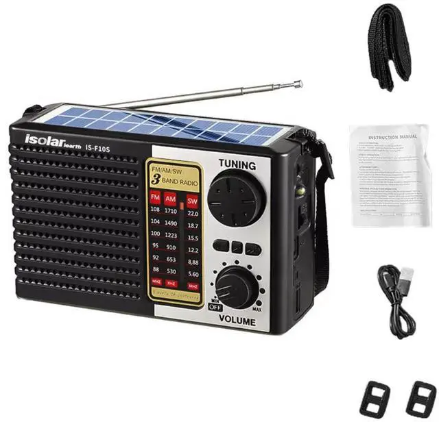 Main image of Solar Portable FM/AM SW Radio Digital Bluetooth Speaker MP3 Player Rechargeable Comes with a Flashlight and Wrist Strap