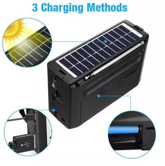 Alt view image 6 of 7 - Solar Portable FM/AM SW Radio Digital Bluetooth Speaker MP3 Player Rechargeable Comes with a Flashlight and Wrist Strap