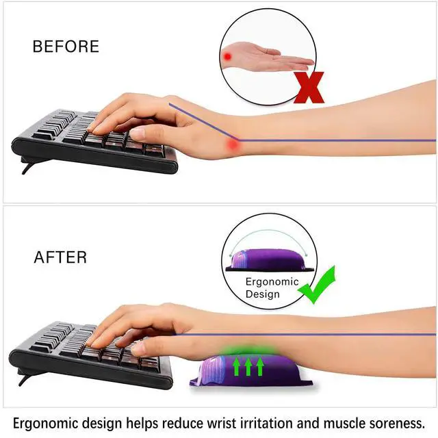 Alt view image 5 of 7 - Upgraded Wrist Rest Support for Mouse Pad & Keyboard, Ergonomic Gel Mousepad Non-Slip Rubber Base Home,Office Pain Relief, Easy Typing Cushion Neoprene, Soft Memory Foam, Purple Heart Butterfly