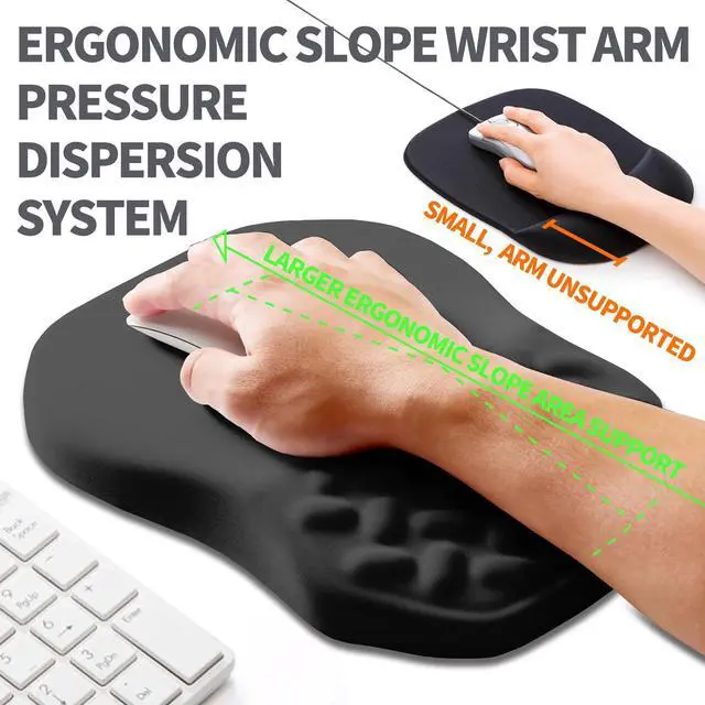 Alt view image 2 of 6 - Ergonomic Slope Mouse Pad Wrist Support, Wrist Rest Mousepad for Carpal Tunnel Pain Relief with Massage Bulge and Slow Rebound Memory Foam (12x8 inch, Black)