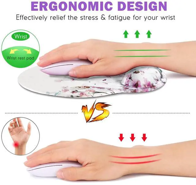Alt view image 2 of 7 - Ergonomic Mouse Pads, Cute Mouse Pad with Wrist Rest Support Gel, Non-Slip PU Base Mouse Mat with Memory Foam for Home, Office and Gaming, Easy Typing & Pain Relief (Blooming Flower)