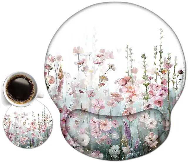 Main image of Ergonomic Mouse Pads, Cute Mouse Pad with Wrist Rest Support Gel, Non-Slip PU Base Mouse Mat with Memory Foam for Home, Office and Gaming, Easy Typing & Pain Relief (Blooming Flower)