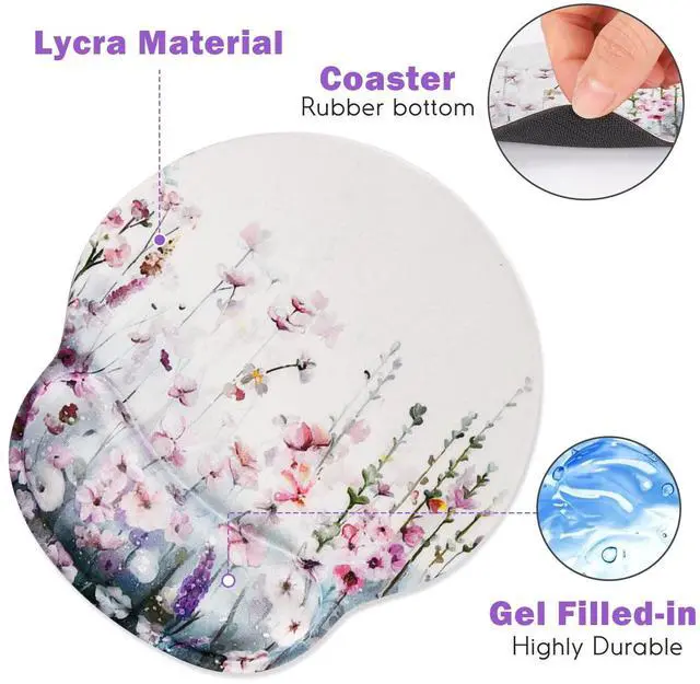 Alt view image 3 of 7 - Ergonomic Mouse Pads, Cute Mouse Pad with Wrist Rest Support Gel, Non-Slip PU Base Mouse Mat with Memory Foam for Home, Office and Gaming, Easy Typing & Pain Relief (Blooming Flower)
