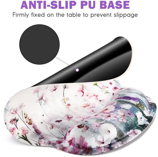 Alt view image 5 of 7 - Ergonomic Mouse Pads, Cute Mouse Pad with Wrist Rest Support Gel, Non-Slip PU Base Mouse Mat with Memory Foam for Home, Office and Gaming, Easy Typing & Pain Relief (Blooming Flower)