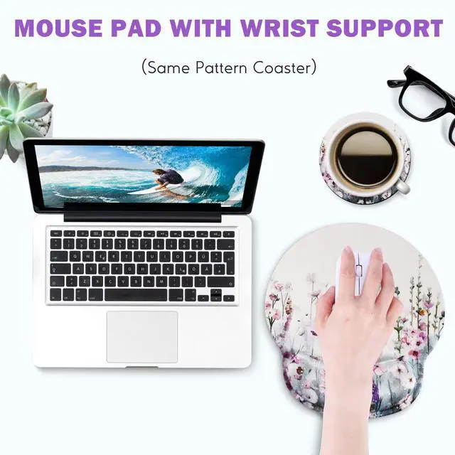 Alt view image 6 of 7 - Ergonomic Mouse Pads, Cute Mouse Pad with Wrist Rest Support Gel, Non-Slip PU Base Mouse Mat with Memory Foam for Home, Office and Gaming, Easy Typing & Pain Relief (Blooming Flower)