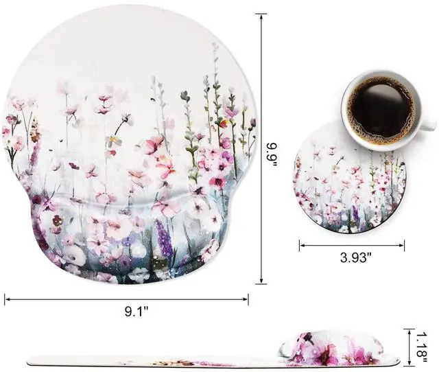 Alt view image 7 of 7 - Ergonomic Mouse Pads, Cute Mouse Pad with Wrist Rest Support Gel, Non-Slip PU Base Mouse Mat with Memory Foam for Home, Office and Gaming, Easy Typing & Pain Relief (Blooming Flower)