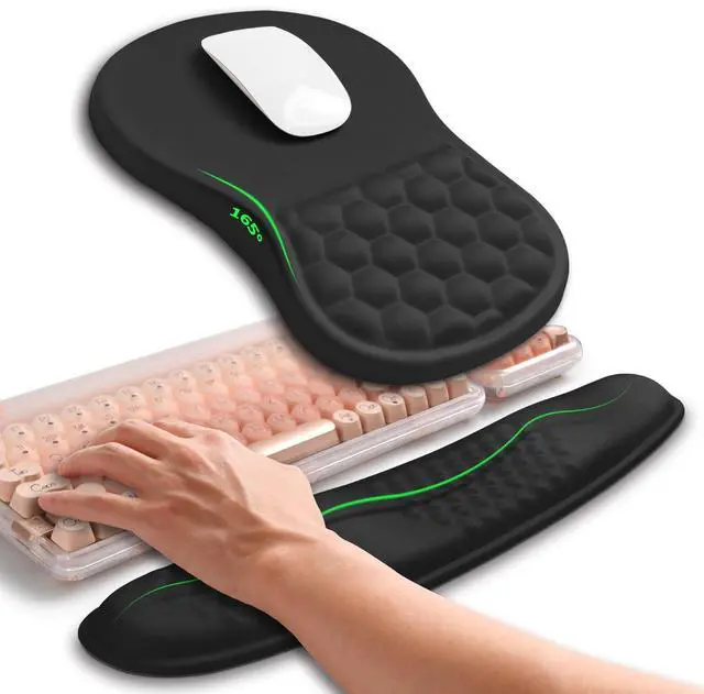 Main image of 2in1 Combination, Wave Keyboard Wrist Rest and Ergonomic Curvature Mouse Pad Wrist Support for Relieve Wrist Pain, Filled with Soft Cushion Memory Foam, Black