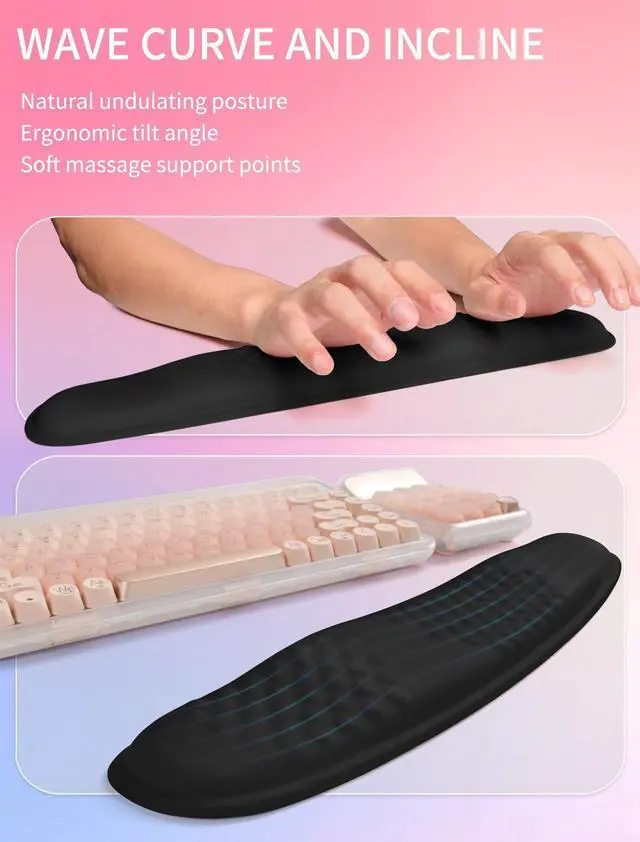 Alt view image 2 of 6 - 2in1 Combination, Wave Keyboard Wrist Rest and Ergonomic Curvature Mouse Pad Wrist Support for Relieve Wrist Pain, Filled with Soft Cushion Memory Foam, Black