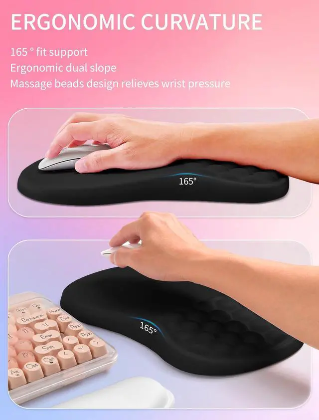Alt view image 3 of 6 - 2in1 Combination, Wave Keyboard Wrist Rest and Ergonomic Curvature Mouse Pad Wrist Support for Relieve Wrist Pain, Filled with Soft Cushion Memory Foam, Black