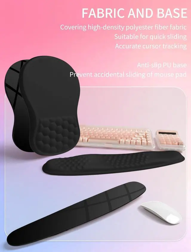 Alt view image 6 of 6 - 2in1 Combination, Wave Keyboard Wrist Rest and Ergonomic Curvature Mouse Pad Wrist Support for Relieve Wrist Pain, Filled with Soft Cushion Memory Foam, Black
