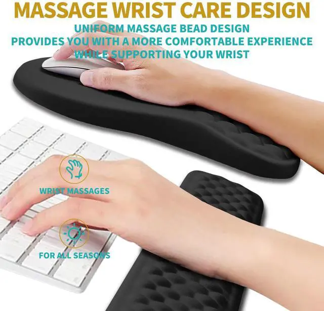 Alt view image 4 of 6 - 2 in 1 Ergonomic Mouse Pad Wrist Support & Wrist Rest for Computer Keyboard Set, with Relieve Carpal Tunnel Pain Massage Bulge and Full Memory Gel Design (2In1 Set, Black)
