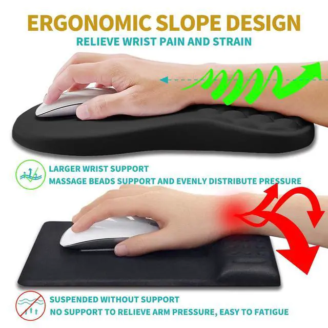 Alt view image 5 of 6 - 2 in 1 Ergonomic Mouse Pad Wrist Support & Wrist Rest for Computer Keyboard Set, with Relieve Carpal Tunnel Pain Massage Bulge and Full Memory Gel Design (2In1 Set, Black)