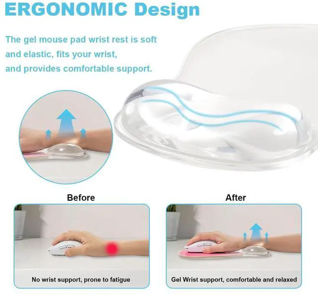 Alt view image 3 of 7 - Gel Mouse Pad with Wrist Rest, Ergonomic Clear Mousepad Support, Cooling Pain Relief Mousepad with Non-Slip PU Base for Computer/Office/Home (Gradient Pink)