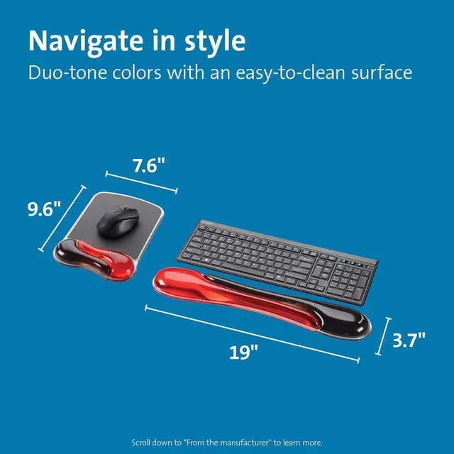 Alt view image 2 of 7 - Duo Gel Mouse & Keyboard Wrist Rest Bundle Set, Ergonomic Keyboard and Mouse Pad With Wrist Support, Keyboard Wrist Rest, Computer Keyboard Pad, Cooling Gel, Non-Skid Backing, Red K50036WW