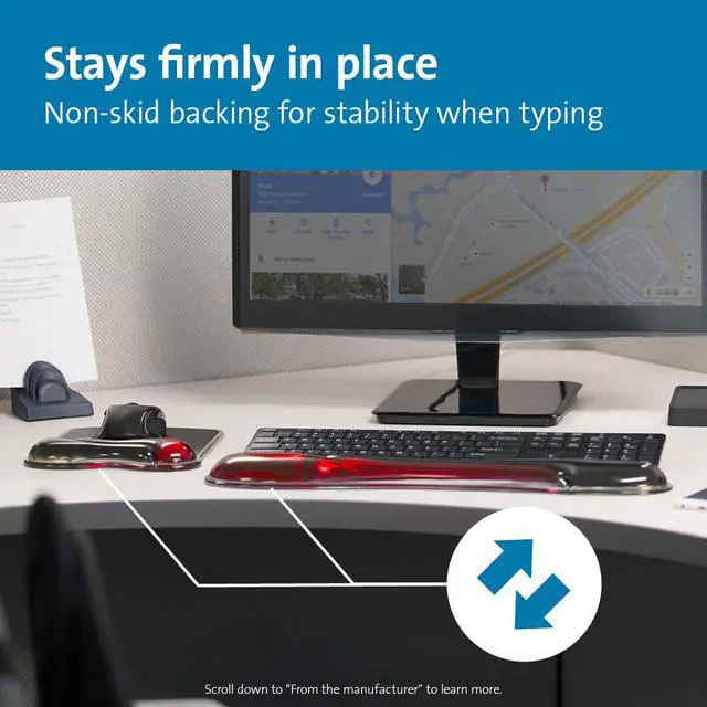 Alt view image 6 of 7 - Duo Gel Mouse & Keyboard Wrist Rest Bundle Set, Ergonomic Keyboard and Mouse Pad With Wrist Support, Keyboard Wrist Rest, Computer Keyboard Pad, Cooling Gel, Non-Skid Backing, Red K50036WW