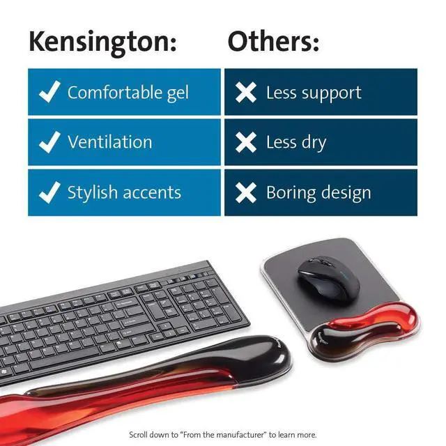 Alt view image 7 of 7 - Duo Gel Mouse & Keyboard Wrist Rest Bundle Set, Ergonomic Keyboard and Mouse Pad With Wrist Support, Keyboard Wrist Rest, Computer Keyboard Pad, Cooling Gel, Non-Skid Backing, Red K50036WW
