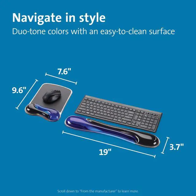 Alt view image 2 of 7 - Duo Gel Mouse & Keyboard Wrist Rest Bundle Set, Ergonomic Keyboard and Mouse Pad With Wrist Support, Keyboard Wrist Rest, Computer Keyboard Pad, Cooling Gel, Non-Skid Backing, Blue K52920WW