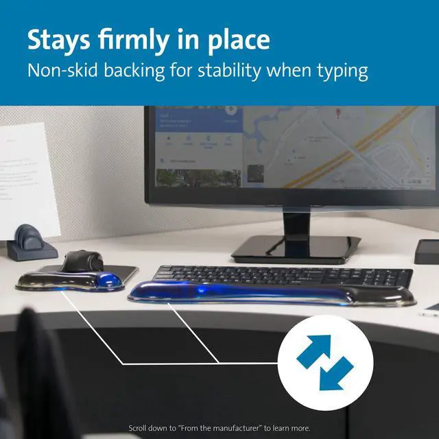 Alt view image 6 of 7 - Duo Gel Mouse & Keyboard Wrist Rest Bundle Set, Ergonomic Keyboard and Mouse Pad With Wrist Support, Keyboard Wrist Rest, Computer Keyboard Pad, Cooling Gel, Non-Skid Backing, Blue K52920WW