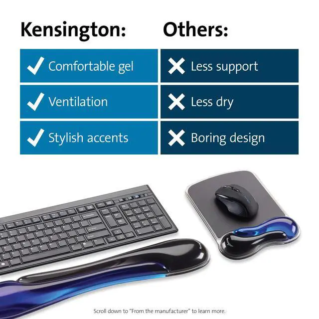 Alt view image 7 of 7 - Duo Gel Mouse & Keyboard Wrist Rest Bundle Set, Ergonomic Keyboard and Mouse Pad With Wrist Support, Keyboard Wrist Rest, Computer Keyboard Pad, Cooling Gel, Non-Skid Backing, Blue K52920WW
