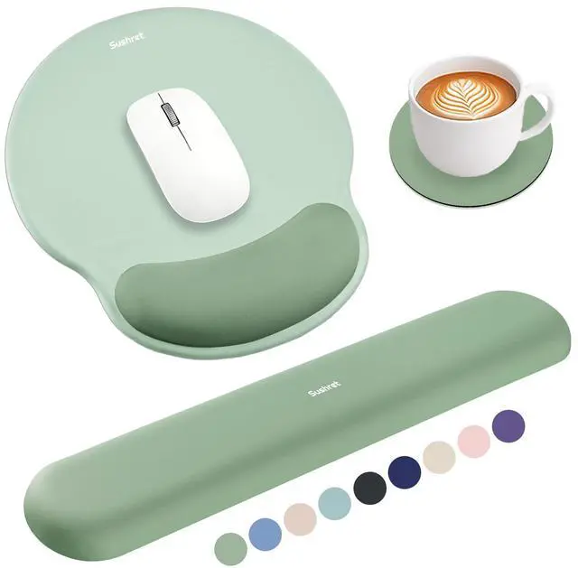 Main image of Mouse Pad and Keyboard Wrist Rest, 3-in-1 Gel Memory Foam Ergonomic Mouse Pad with Wrist Rest Set,Gaming Mousepad Arm Cushion Support for Computer Office Desk Accessories Cute Setup,Sage Green