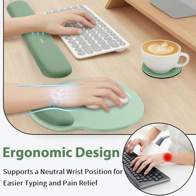Alt view image 2 of 7 - Mouse Pad and Keyboard Wrist Rest, 3-in-1 Gel Memory Foam Ergonomic Mouse Pad with Wrist Rest Set,Gaming Mousepad Arm Cushion Support for Computer Office Desk Accessories Cute Setup,Sage Green