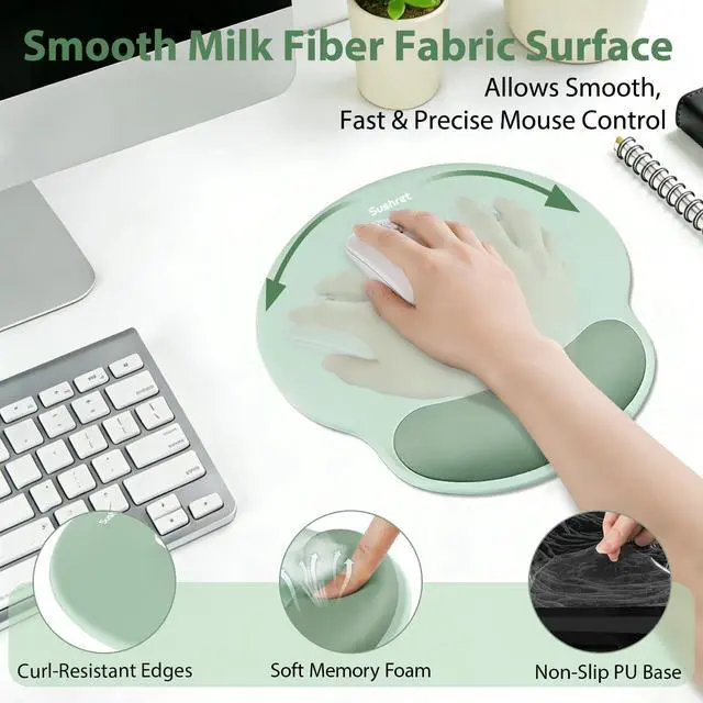 Alt view image 3 of 7 - Mouse Pad and Keyboard Wrist Rest, 3-in-1 Gel Memory Foam Ergonomic Mouse Pad with Wrist Rest Set,Gaming Mousepad Arm Cushion Support for Computer Office Desk Accessories Cute Setup,Sage Green