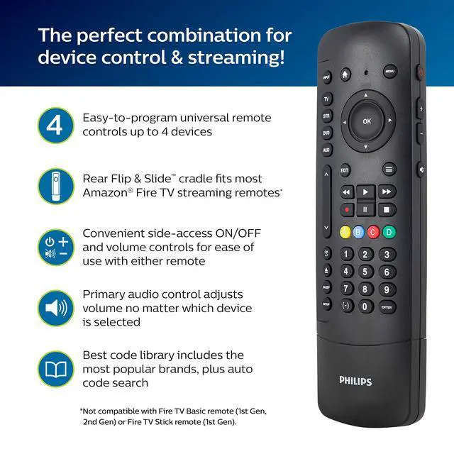 Alt view image 4 of 7 - Universal Companion Remote Control for Samsung, Vizio, LG, Sony, Roku, Apple TV, RCA, Panasonic, Smart TVs, Streaming Players, Blu-ray, DVD, 4 Device, Flip & Slide Fire TV, Black, SRP2024A/27