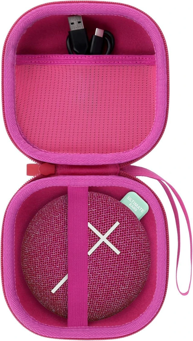 Alt view image 2 of 7 - for Ultimate Ears UE MINIROLL Ultra-Portable Speaker Hard Case, Pink Portable Travel Case Replacement, Protective Storage Bag with Mesh Pocket & Hand Strap, Shockproof EVA Shell and Soft Lining