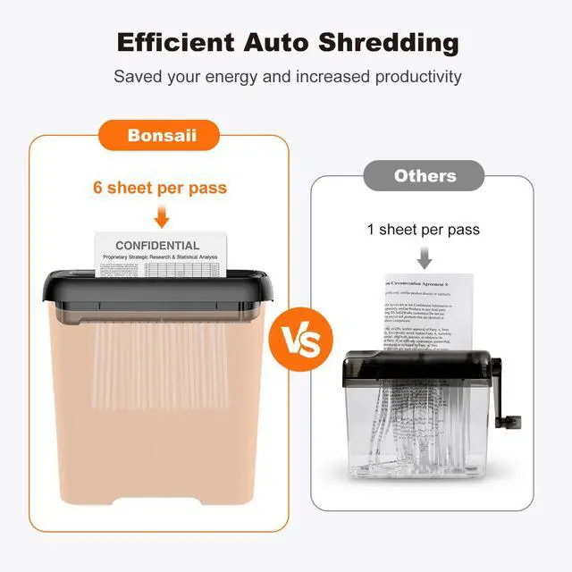 Alt view image 6 of 7 - Paper Shredder for Home Use, 6 Sheet Strip Cut Small Paper Shredder Without Basket for Home Office, Portable Shredder Extendable Arm Design with Overheat Protection (S123-B)