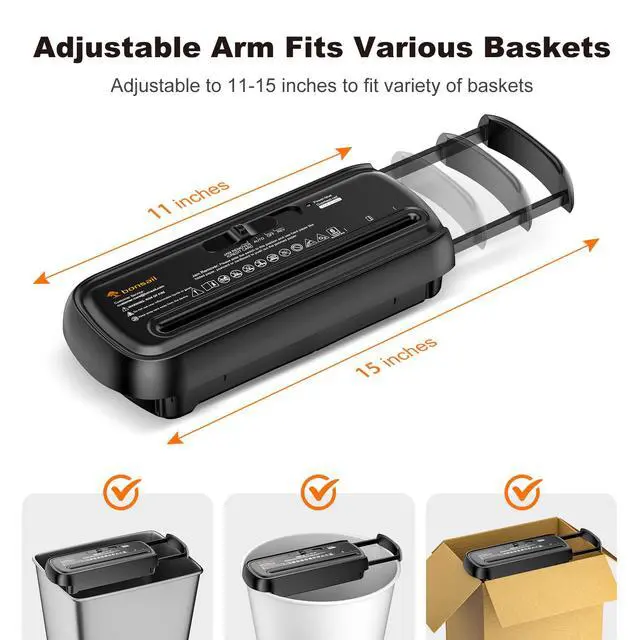 Alt view image 7 of 7 - Paper Shredder for Home Use, 6 Sheet Strip Cut Small Paper Shredder Without Basket for Home Office, Portable Shredder Extendable Arm Design with Overheat Protection (S123-B)