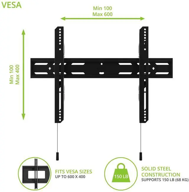 Alt view image 2 of 7 - PF300 Fixed TV Mount for 32" to 90" TVs | Up to 150 lb | VESA 100 x 100 to 600 x 400 | Extra Wide Wall Plate | Post-Installation Leveling | Lockable Arms | Quick Release | Low Profile | Black