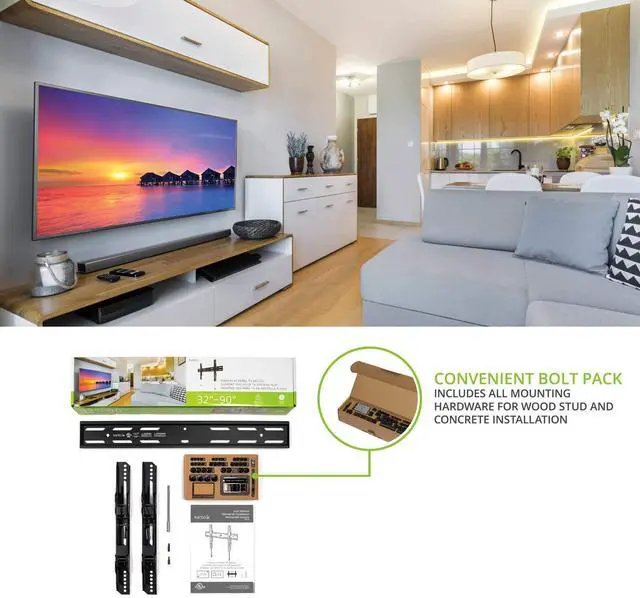 Alt view image 6 of 7 - PF300 Fixed TV Mount for 32" to 90" TVs | Up to 150 lb | VESA 100 x 100 to 600 x 400 | Extra Wide Wall Plate | Post-Installation Leveling | Lockable Arms | Quick Release | Low Profile | Black