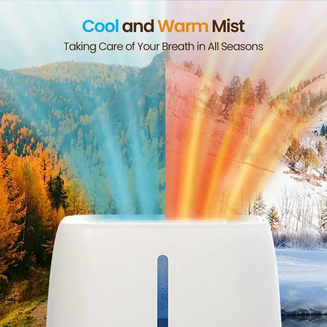 Alt view image 3 of 7 - 6L Top Fill Ultrasonic Humidifier - Cool and Warm Mist for Bedroom, Baby, Large Rooms & Plants, Smart Humidity Control, Aroma Diffuser, Night Light, 12H Timer, Quiet, White