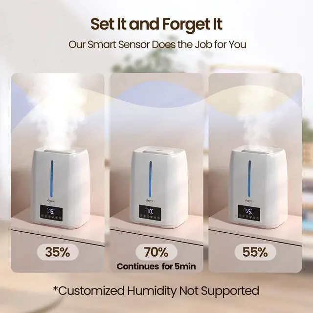 Alt view image 5 of 7 - 6L Top Fill Ultrasonic Humidifier - Cool and Warm Mist for Bedroom, Baby, Large Rooms & Plants, Smart Humidity Control, Aroma Diffuser, Night Light, 12H Timer, Quiet, White