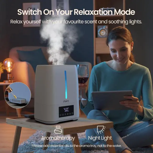 Alt view image 6 of 7 - 6L Top Fill Ultrasonic Humidifier - Cool and Warm Mist for Bedroom, Baby, Large Rooms & Plants, Smart Humidity Control, Aroma Diffuser, Night Light, 12H Timer, Quiet, White