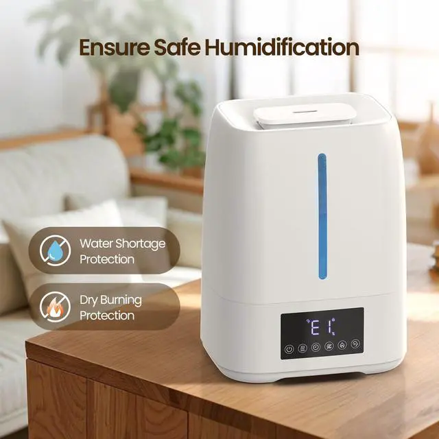 Alt view image 7 of 7 - 6L Top Fill Ultrasonic Humidifier - Cool and Warm Mist for Bedroom, Baby, Large Rooms & Plants, Smart Humidity Control, Aroma Diffuser, Night Light, 12H Timer, Quiet, White